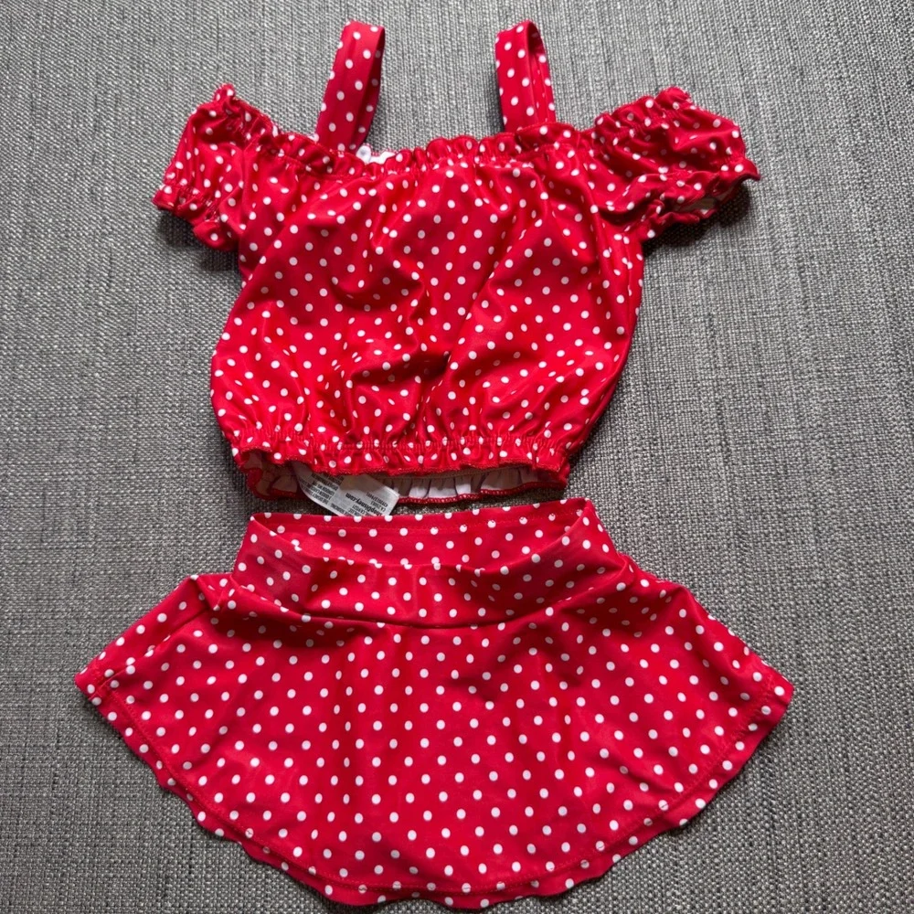 Disney Minnie Mouse Girls Red Polka Dot 2 Piece Swimsuit Set with Ears Size 2T